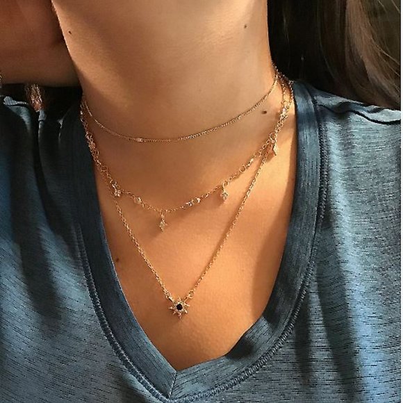 ❤️ 3/$30 Layered Stars & Black Sun Necklace - Picture 8 of 10